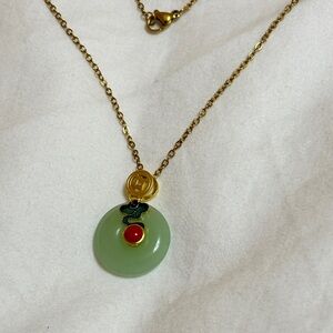 Brand new round green jade necklace
